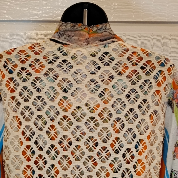 Alberto Makali Vintage Retro Style Printed Top Attached Crochet Vest MEDIUM - Picture 8 of 11